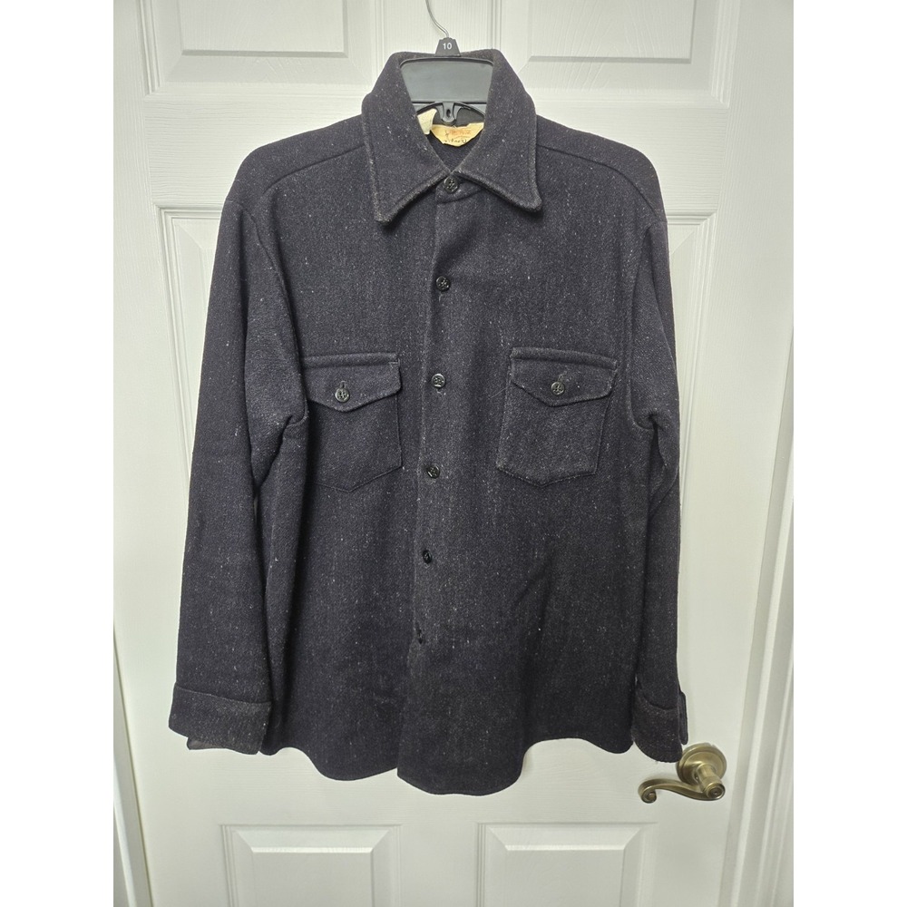 Vintage 60s Frostproof Wool Flannel CPO Button Up Shirt Men Large Anchor Buttons